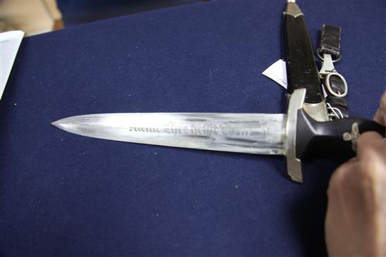 A Third Reich SS dagger with hanger, 15in.